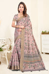 Dusty Pink Kanjivaram Silk Saree with Floral Print and Zari Border