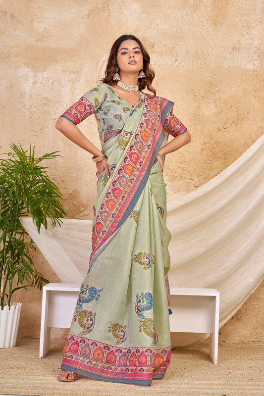 Royal Peacock Motif Tissue Silk Saree