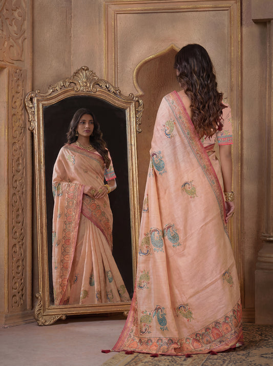Royal Peacock Motif Tissue Silk Saree