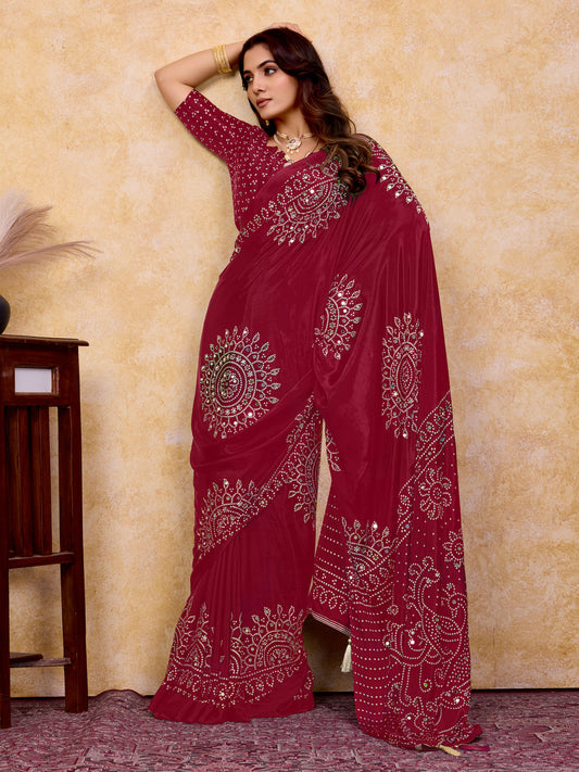 Rang Bandhej Bandhani Silk Saree