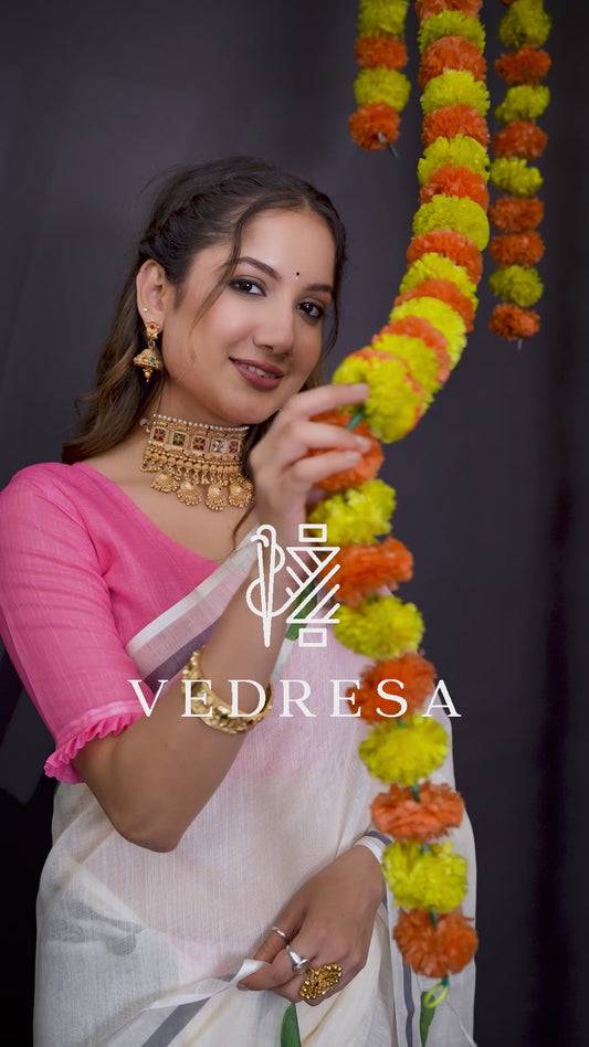 White South Cotton Saree with Floral Vine Print