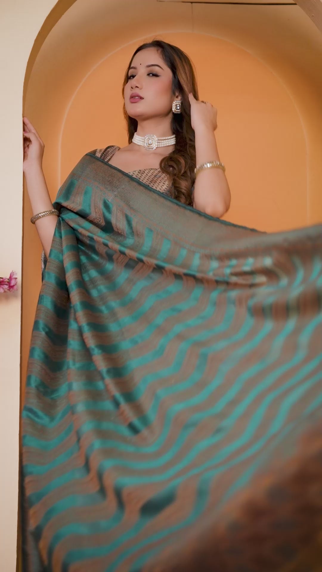 Ready-to-Wear Organza Saree with Geometric Zari Weave