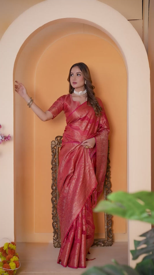 Sheer Organza Saree with Woven Geometric Zari Pattern