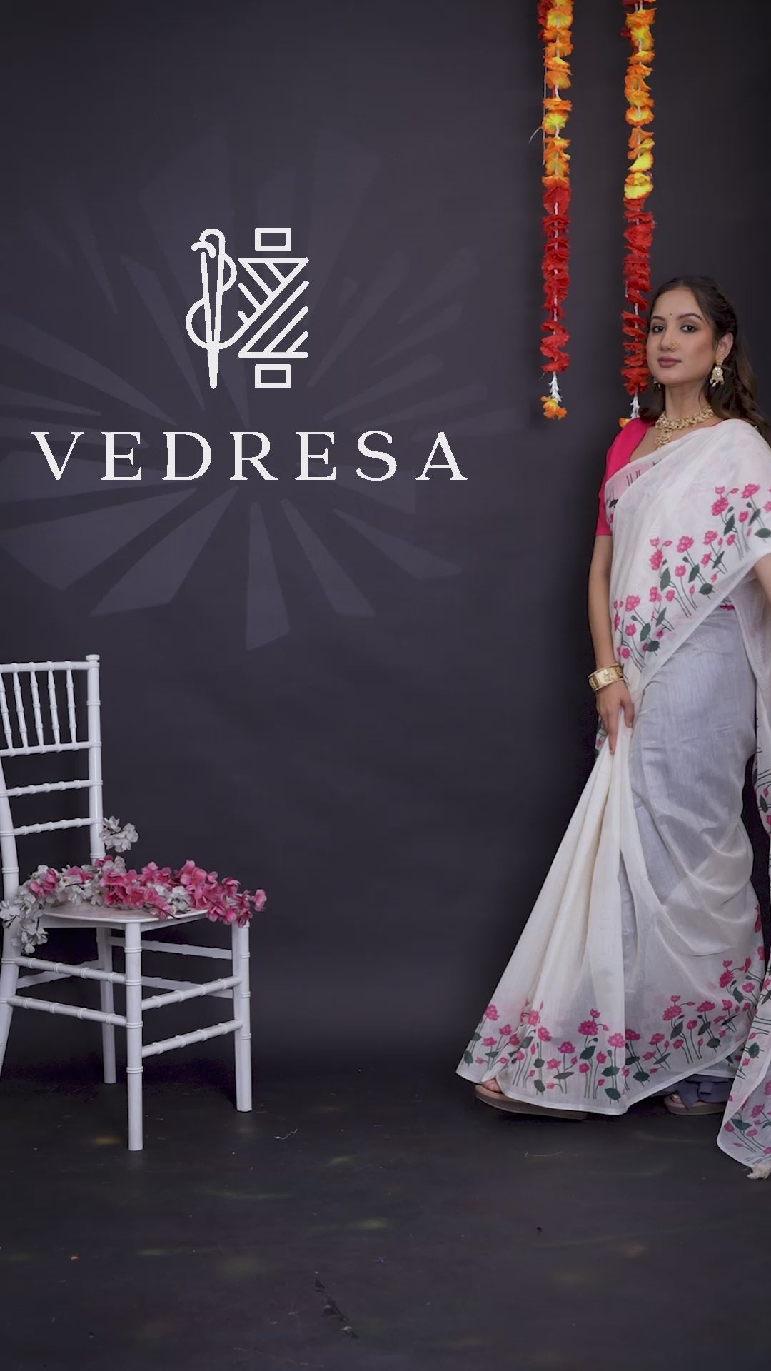 White South Cotton Saree with Floral Print Border