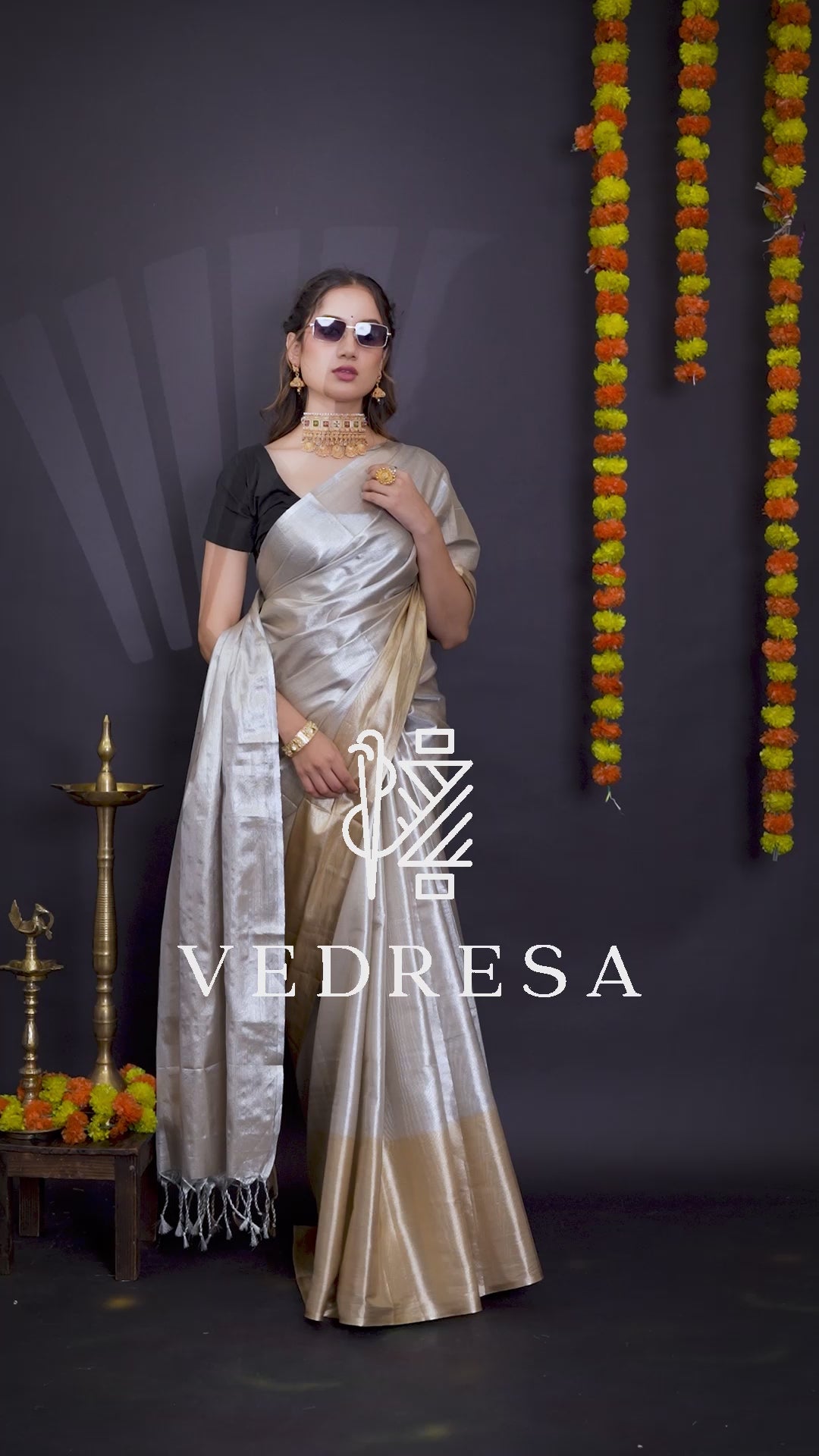 Gold & Silver Tissue Silk Saree with Rich Woven Pallu