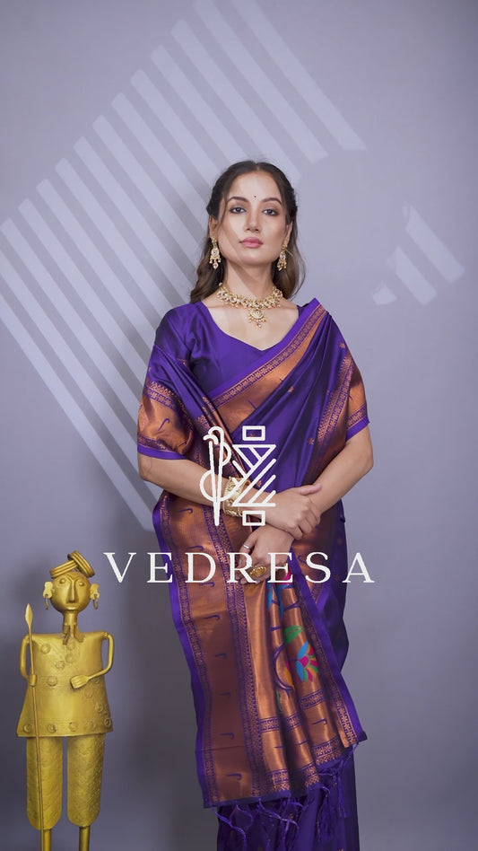 Paithani Silk Saree with Peacock Floral Pallu