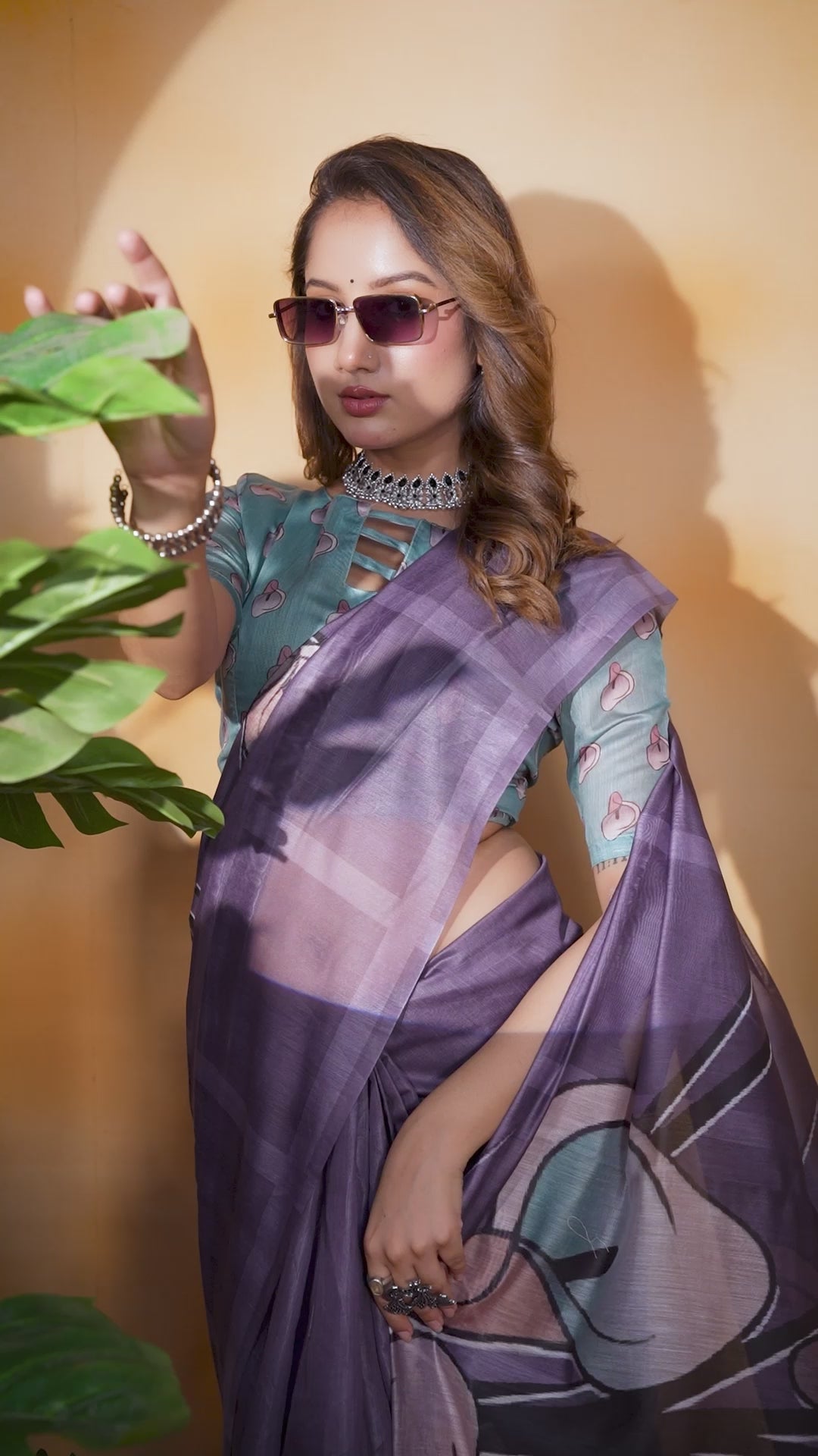 Lavender Cotton Saree with Floral Print