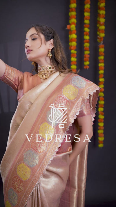 Tissue Silk Saree with Diamond Work Rich Zari Border & Pallu